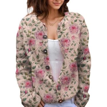 Imagem de Suéter de malha feminino Akivide com estampa floral de outono