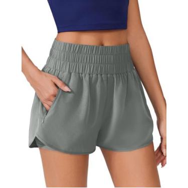 Imagem de Shorts femininos PINSPARK 2 em 1 correndo de cintura alta cinza sálvia