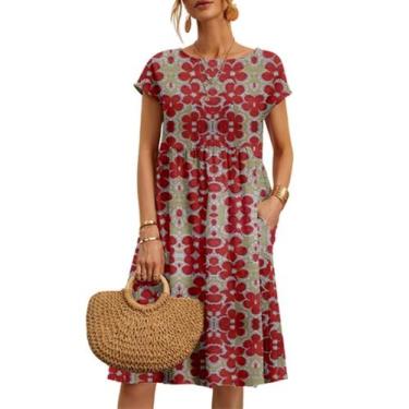Imagem de Vestido midi Zhyaj, túnica solta, praia de verão com bolsos de algodão