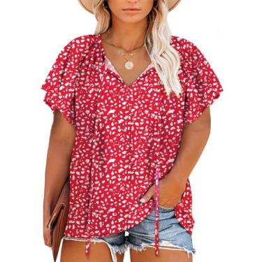 Imagem de Blusa feminina Eytino plus size com decote em V, manga curta, chiffon,