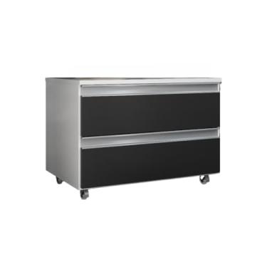 Imagem de Armário de banheiro com rodízios e 2 gavetas - Espaçoso para organizar os itens essenciais do banheiro, resistente, mas fácil de mover, perfeito para banheiros familiares. (Branco/Preto)