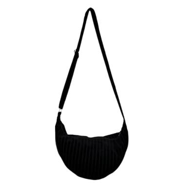 Imagem de RUMONTY Bolsa casual crescente para mulheres, bolsa tiracolo Hobos casual 100% algodão, bolsa de ombro portátil, Listra preta, Small, Casual