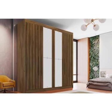 Imagem de Guarda Roupa Solteiro 4 Portas Ripadas (2 C/ Espelho) E 3 Gavetas Potente Braúna - Europa