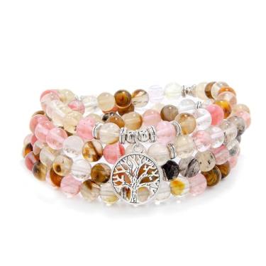 Imagem de Colar de pulseira de meditação 108 mm com contas Mala de 8 mm com pingente de árvore da vida, 8mm, Pedra preciosa, Sem Pedra Preciosa