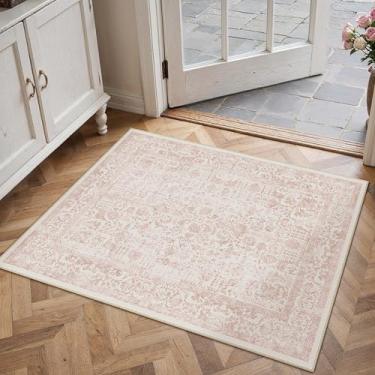 Imagem de PureCozy Tapete de entrada rosa, 5 x 7 cm, lavável à máquina, vintage, envelhecido, antiderrapante, interior, retrô, floral, tapete pequeno para banheiro, escritório, quarto, sala de jantar