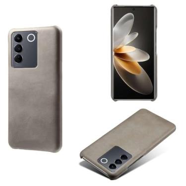 Imagem de Capa para vivo S16e,Proteção contra quedas,Casca de volta de cor sólida simples,Design de couro de imitação de plástico-Gray