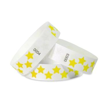 Imagem de 500 pulseiras de papel estrelas para eventos à prova d'água, pulseiras leves de identificação de festivais, pulseiras adesivas neon para eventos (amarelo)
