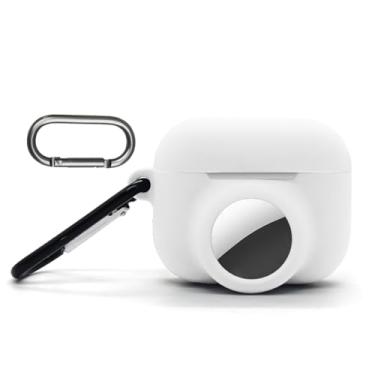 Imagem de Capa compatível com AirPods Pro 3, para etiquetas de ar, capa localizadora, proteção contra quedas, chaveiro incluído, capa localizadora de itens, dispositivo de rastreamento não incluído, branca