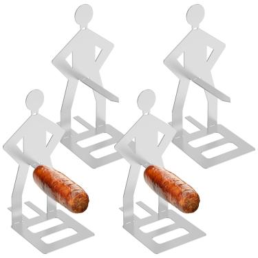 Imagem de 4 peças de suporte engraçado para cachorro-quente, suporte de aço inoxidável para assadeiras de salsicha, suporte de cachorro-quente de metal portátil novidade churrasqueira a gás acessórios para