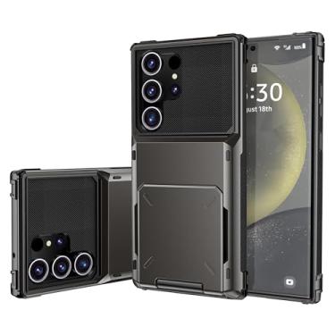 Imagem de SORAKA Capa para Samsung Galaxy S24 Ultra com suporte para cartão PC TPU 2 em 1 capa bumper de camada dupla à prova de choque pode conter 5 cartões cinza