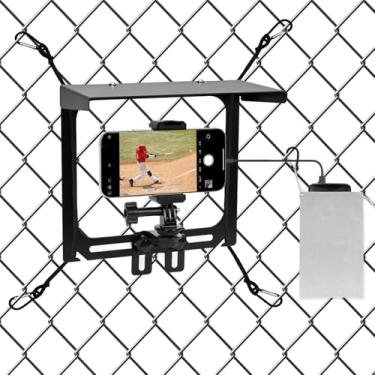 Imagem de Suporte de cerca de celular com sombra, kit de montagem para gamechanger para iPhone, telefones, GoPro e outras câmeras de ação, para gravação de beisebol, softbol e jogos de tênis (preto)