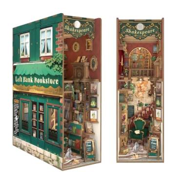 Imagem de Tonecheer DIY Book Nook Kit for Adults, 3D Wooden Puzzle Bookend Bookshelf Insert Library Bookstore Model Decor, Booknook Miniature Dollhouse with Sensor LED Light for Gifts (Left Bank Bookstore)