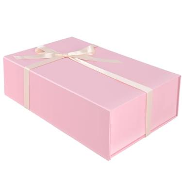 Imagem de Brothersbox Caixa de presente rosa 35 x 23 cm x 11 cm Caixas de presente grandes para presentes com tampa magnética, fita, caixas dobráveis para embalagem de presente Dia das Mães, Natal, aniversário