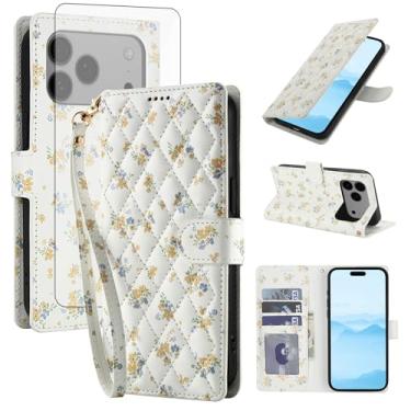 Imagem de Asuwish Capa de celular para iPhone 17 Pro Max carteira celular com protetor de tela de vidro temperado porta-cartão de flores com suporte para celular i Phone17 17Pro i17 ProMax 17ProMax mulheres