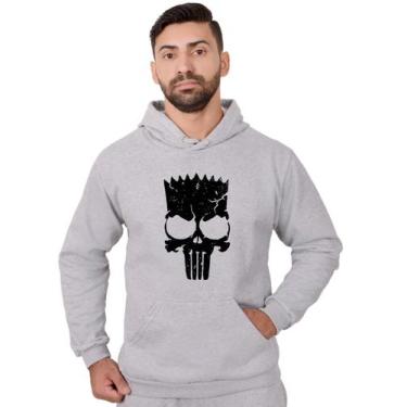 Imagem de Blusa Moletom Bart Masculina Caveira Com Bolso e Capuz Cinza - Methodi