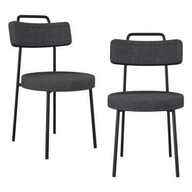 Imagem de Kit 02 Cadeiras Sala de Jantar Kobe Estofada com Encosto Linho Grafite - Desk Design