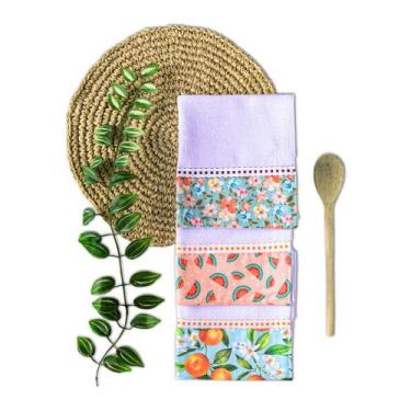 Imagem de Kit 5 Panos De Copa Prato Barrado Pé De Galinha Com Bainha - Pano a Pa