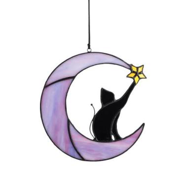 Imagem de Janela de vitral pendurada Suncatcher Black Cat 6,5" - HDCRYSTALGIFTS