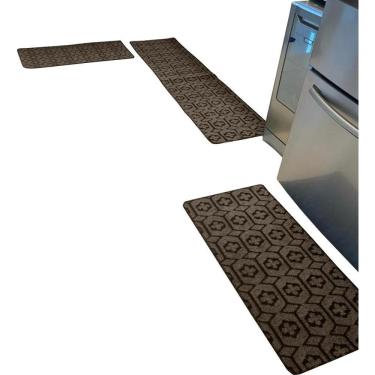 Imagem de Jogo Tapete Cozinha Kit 3 Peças Em Carpete Marrom