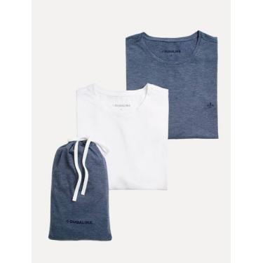 Imagem de Kit Camisetas Dudalina Malha Azul Escuro Listrado e Branco, M/M