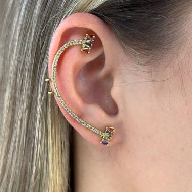 Imagem de Brinco Ear Cuff Orelha Zircônias Color Banhado em Ouro 18k - Anastásia