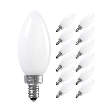 Imagem de TORCHSTAR Pacote com 12 lâmpadas LED E12 reguláveis, listadas na UL, lâmpadas equivalentes a lustre de 60 W, 550 LM, lâmpada de filamento de LED C11, lâmpadas de ventilador de teto de vidro fosco