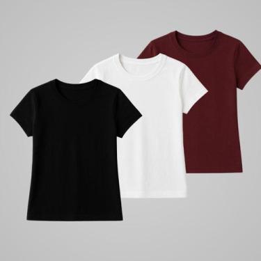 Imagem de Kit 3 T shirt Baby Look 100 Algodão Básica Confortável - Luau Brasil, 