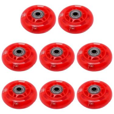 Imagem de BENLIUDH Rodas de skate em linha com rolamentos, lâmina de rolo de 6 cm 64 mm rodas transparentes para ambientes externos e internos para cadeiras de escritório, bagagem (pacote com 8, vermelho)