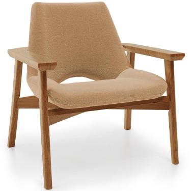 Imagem de Poltrona Decorativa Living Base Madeira Becker L02 Bouclê Mostarda