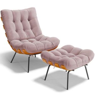 Imagem de Poltrona Costela L02 Com Puff Sala De Estar Bouclê Rosê - Lyam Decor