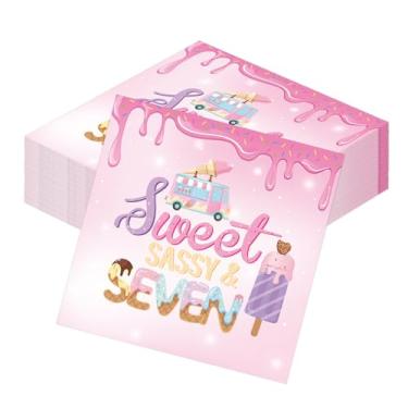 Imagem de Sweet Sassy and Seven Birthday Party Decorations, 50PCS 7th Birthday Disposable Paper Napkins Table Decoration for Girls, 7 Years Old Girl Napkin Decor Supplies