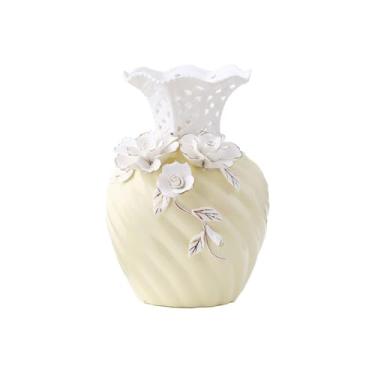 Imagem de WUHUQN Vaso de flores amarelo claro vaso de cerâmica criativo Phnom Penh flores porcelana arranjo de flores secas decoração de mesa simples sala de estar vaso para arranjo floral