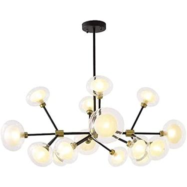 Imagem de FZGGWYHL Globo de vidro moderno de 16 luzes lustre ajustável de meados do século para cozinha ilha sala de estar lâmpadas LED G9 incluídas, lustre Sputnik - preto e dourado 16 luzes