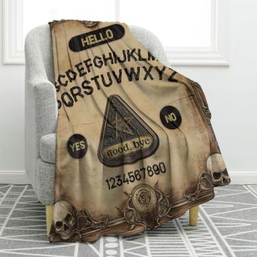 Imagem de Jekeno Cobertor temático Ouija, presente para mulheres, meninas, meninos, homens, bruxa, Halloween, Natal, aniversário, crânio, terror, flanela macia, aconchegante, para crianças, adultos, decoração
