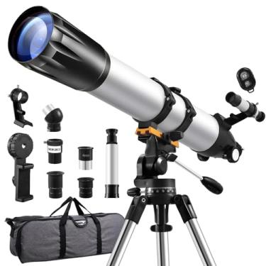 Imagem de Telescópio, telescópio refrator de 90 mm de abertura de 900 mm, telescópio de alta potência de ampliação de 450x, telescópios profissionais para adultos e crianças com controle remoto, adaptador de