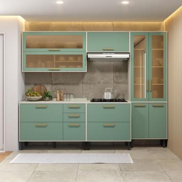 Imagem de Cozinha Completa Com Tampo 5 Peças Bossa Nova Bertolini - Verde/branco Verde/branco
