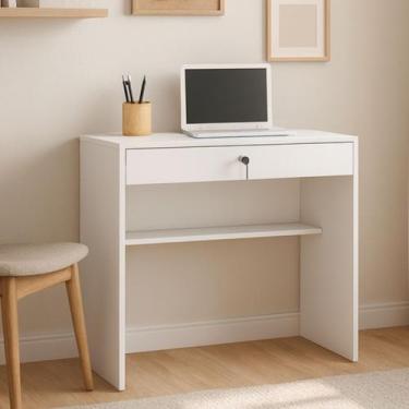 Imagem de Escrivaninha Modelo Tesla Branca com Gaveta Chave Prateleira - Brumato