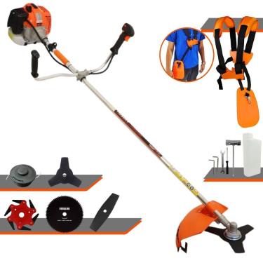 Imagem de Roçadeira Cortador de Grama Vulcan VR620H À Gasolina 2T 62cc 3HP Com Carretel Nylon + Faca 2 Pontas + Faca 3 Pontas + Faca 6 Pontas e Faca 80 Dentes