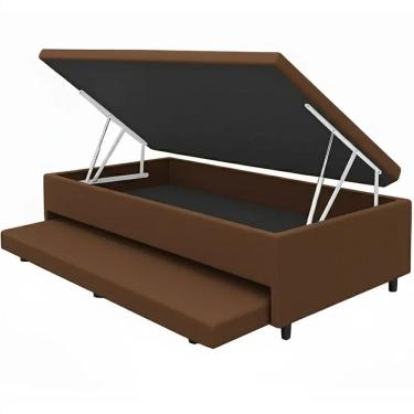 Imagem de Base Box Baú Solteiro com Auxiliar Corino 43x188x88 Alto Nivel Cor Marrom