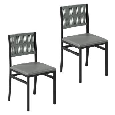 Imagem de Conjunto 2 Cadeiras para Sala de Jantar Barcelona Prata/Preto