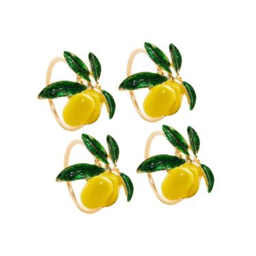 Imagem de Cj 4 Anéis/Argolas de Zinco P/Guardanapos Limão Siciliano Dourado Wolff