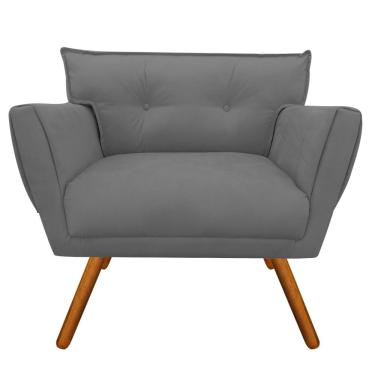 Imagem de Poltrona Anitta Suede Grafite Pés Palito Castanho - D'Rossi