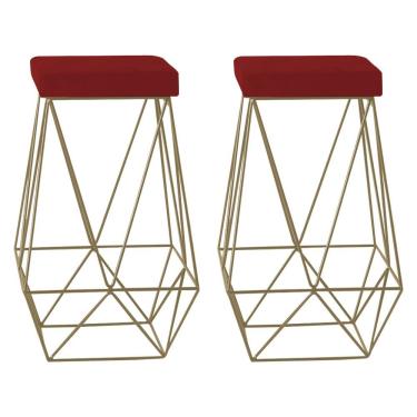 Imagem de Kit 2 Banqueta Decorativa Kathy Base Gold Veludo Vermelho - Gran Belo