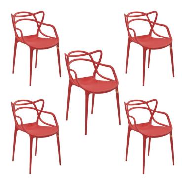 Imagem de Kit 5 Cadeiras Decorativas Sala e Cozinha Feliti (PP) Vermelha - Gran Belo