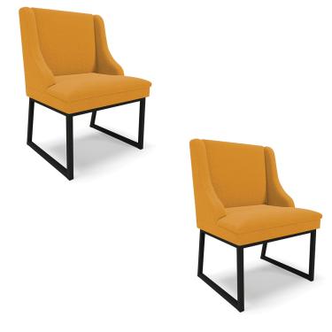 Imagem de Cadeira Sala de Jantar Industrial Preto kit 2 Liz Bouclê Mostarda D03 - D'Rossi
