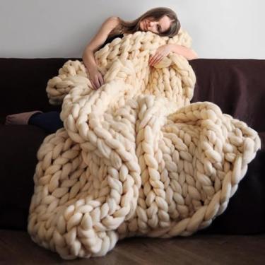 Imagem de Cobertor De Malha Grossa Para Sofá 60x80cm, Cobertor De Tricô Grosso, Cobertor De Malha Grossa Mistura De Lã Feito à Mão Macio Volumoso Sofá Cadeira, C, 100x120cm
