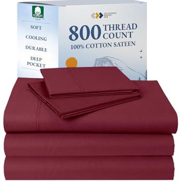 Imagem de California Design Den Conjunto de lençóis King divididos - Hotel de luxo cetim 800 fios, lençóis 100% algodão macio e natural, bolsos profundos com elástico antiderrapante para um ajuste confortável