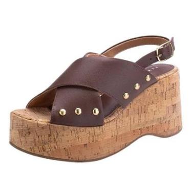 Imagem de Sandália Feminina Plataforma Média Cortiça Couro Lia Line-Feminino
