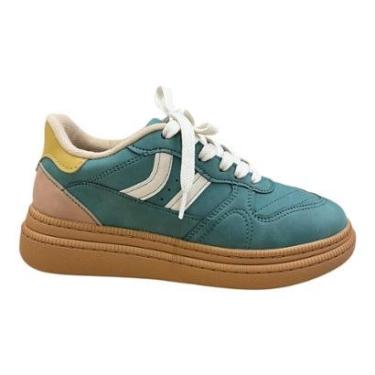 Imagem de Tenis Feminino Moleca Casual Conforto Plataforma Nobuck Camurça Amarração 5816.101 Verde-Feminino