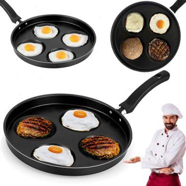 Imagem de Frigideira Omeleteira 4 Espaços Antiaderente  Cozinha Fácil Ovos Hambu